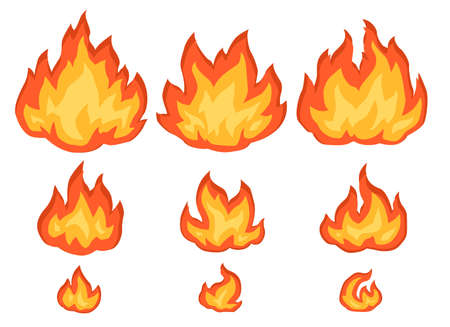 Flame fragments cartoon design element set, isolated color vector, horizontalのイラスト素材