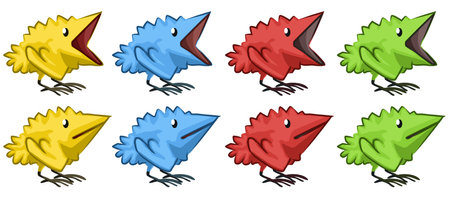 Chick bird cartoon design element set, isolated color vector, horizontalのイラスト素材
