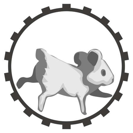 Hamster wheel gear rolling cartoon color vector illustration, horizontal, over white, isolatedのイラスト素材