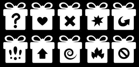 Gift boxes symbol marked stencil icon set selection white, vector illustration, horizontal, over black, isolatedのイラスト素材