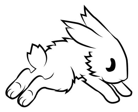 Bunny jump cartoon line drawing, vector, horizontal, black and white, isolatedのイラスト素材