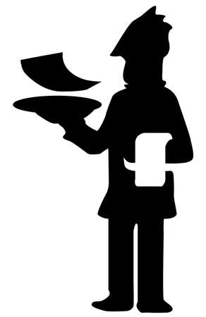 Waiter figure bringing bill stencil black, vector illustration, vertical, isolatedのイラスト素材