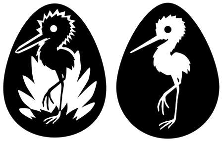Egg rare small bird inside stencil black, vector illustration, horizontal, isolatedのイラスト素材
