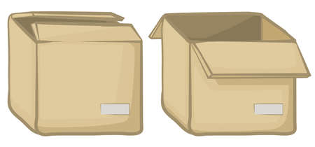 Cardboard shipping box empty and full cartoon design element, isolated vector, horizontalのイラスト素材