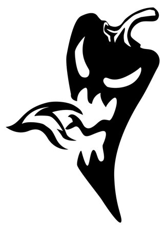 Chili pepper fire breathing cartoon stencil black, vector illustration, vertical, isolatedのイラスト素材
