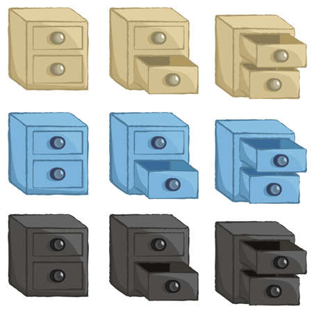 Drawers box furniture icon set selection, color vector illustration design elements, horizontal, over white, isolatedのイラスト素材