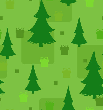 Christmas gift forest green, seamless repeating texture pattern, vector illustration, square backgroundのイラスト素材