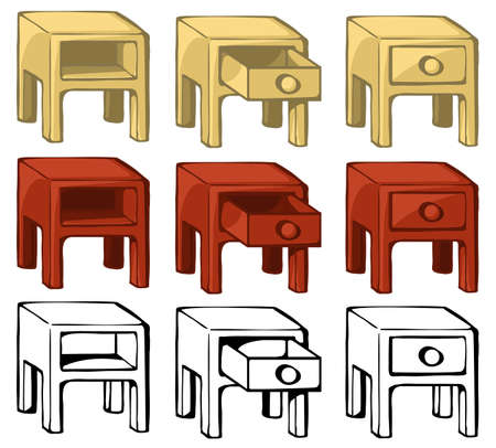 Drawers table furniture icon set selection, color vector illustration design elements, horizontal, over white, isolatedのイラスト素材