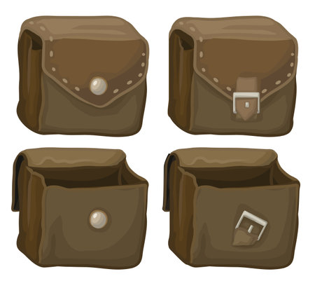 Leather bag empty, square shape icon set selection, color vector illustration design elements, horizontal, over white, isolatedのイラスト素材