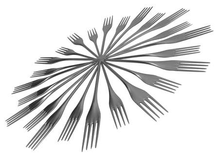Fork metal wide ring abstract, 3d illustration, horizontal, isolated, over whiteの写真素材