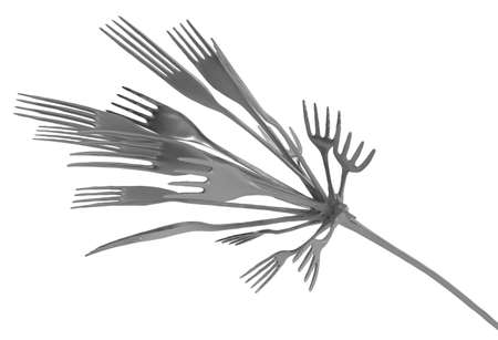 Fork metal splitting clone branch abstract, 3d illustration, horizontal, isolated, over whiteの写真素材
