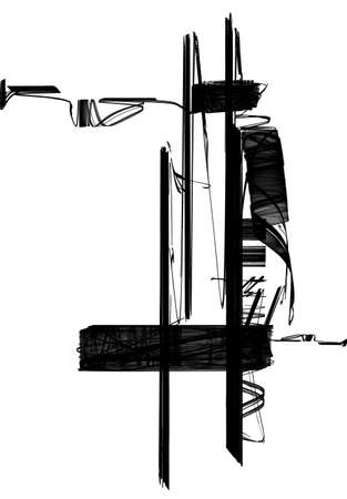 Black ink flowing passing blocks shape abstract illustration, horizontal, isolated, over whiteの写真素材