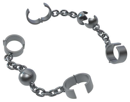 Shackles chain ball shape clamp grey metal 3d illustration, isolated, horizontal, over whiteの写真素材