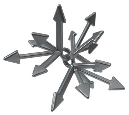 Arrow bunch joint dark grey metal 3d illustration, isolated, horizontal, over whiteの写真素材