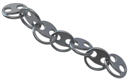 Chain of smiles, dark grey metal 3d illustration, isolated, horizontal, over whiteの写真素材