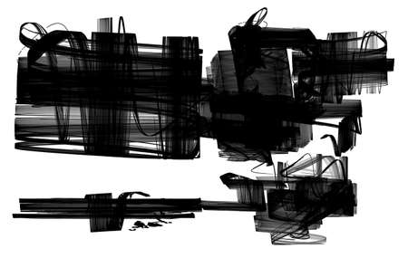 Black ink flowing blocks shape abstract illustration, horizontal, isolated, over whiteの写真素材