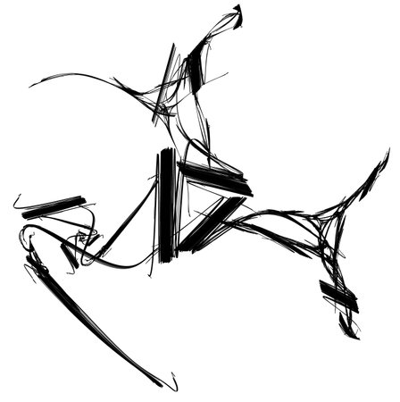 Black ink flowing triangle forming shape abstract illustration, horizontal, isolated, over whiteの写真素材