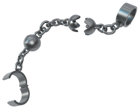 Shackles chain ball shape clamp double grey metal 3d illustration, isolated, horizontal, over whiteの写真素材