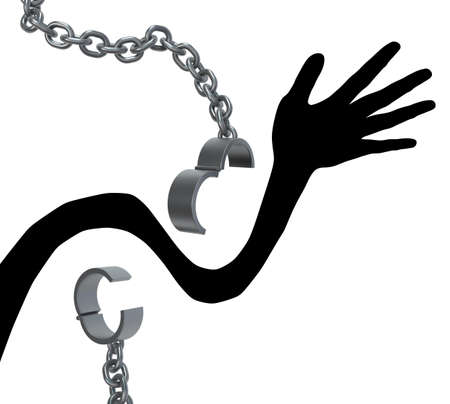 Shackles chain shadow arm dodging, 3d illustration, isolated, horizontal, over whiteの写真素材