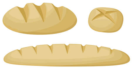 Bread icon set selection, color vector illustration design elements, horizontal, over white, isolatedのイラスト素材
