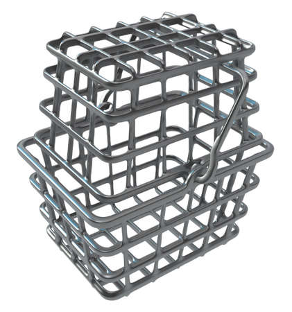 Shopping baskets metal covering, 3d illustration, horizontal, isolated, over whiteの写真素材