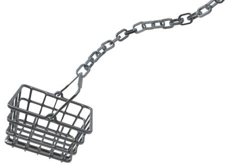 Shopping baskets metal long chain, 3d illustration, horizontal, isolated, over whiteの写真素材