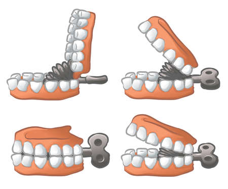 Chattering teeth cartoon design element set color, isolated vector, over white, cut out, horizontalのイラスト素材