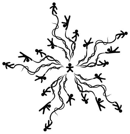 Tethered people star stencil black, vector illustration, horizontal, isolatedのイラスト素材