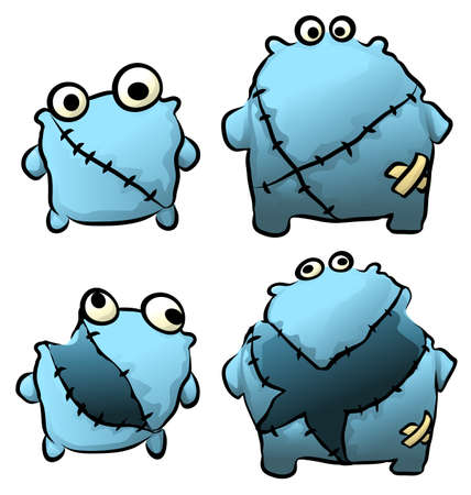 Pillow toy torn open cartoon design element set color, isolated vector, over white, cut out, horizontalのイラスト素材