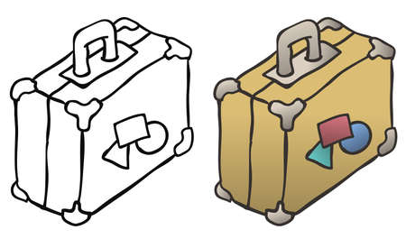 Baggage suitcase object cartoon color vector illustration, horizontal, over white, isolatedのイラスト素材