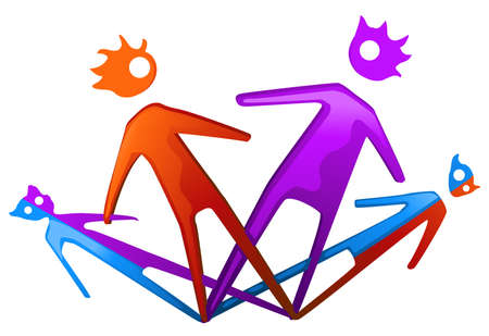 Shadow color surreal cartoon color vector illustration, horizontal, over white, isolatedのイラスト素材