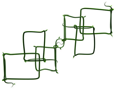 Plant vines green growing twisting empty box forms double, 3d illustration, horizontal, isolated, over whiteの写真素材