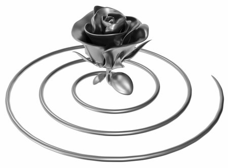 Metal rose helix abstract decoration isolated, 3d illustration, horizontalの写真素材