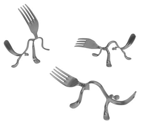 Fork metal animal creature aggressive, 3d illustration, horizontal, isolated, over whiteの写真素材