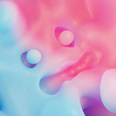 Hot cold anxiety face soft form surreal abstract red and blue half, 3d illustration, horizontalの写真素材