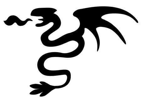 Dragon serpent stencil black, vector illustration, horizontal, isolatedのイラスト素材