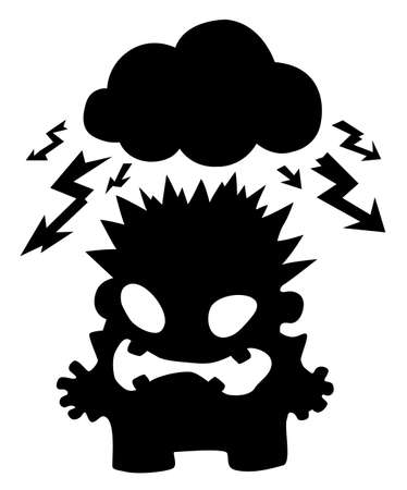 Angry thunder head stencil black, vector illustration, vertical, isolatedのイラスト素材