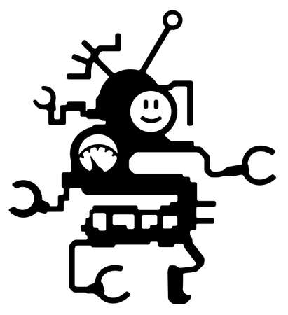 Weird robot head symbol black, vector illustration, vertical, isolatedのイラスト素材