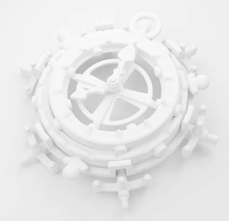 Clock ring mechanism white on surface 3d illustration abstract, horizontalの写真素材