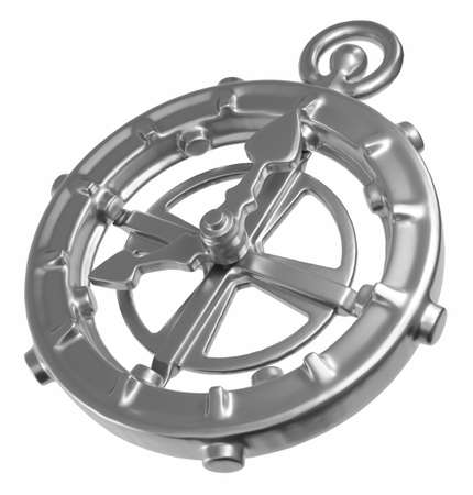 Clock solid, grey metal 3d illustration, isolated, horizontal, over whiteの写真素材