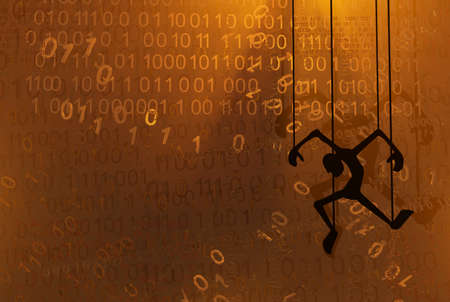 Puppet strings, cyberspace virtual reality abstract 3d illustration, horizontalの写真素材