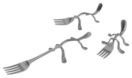 Fork metal animal creature long neck, 3d illustration, horizontal, isolated, over whiteの写真素材