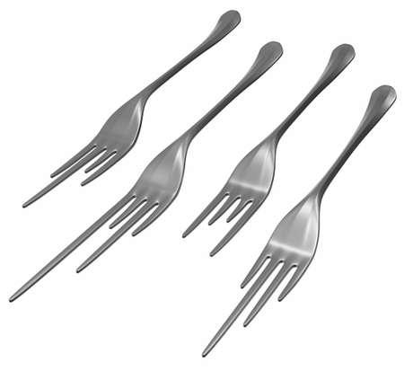 Fork metal odd teeth, 3d illustration, horizontal, isolated, over whiteの写真素材