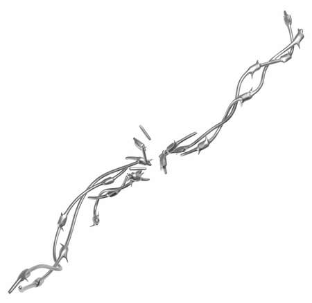 Barbed wire smooth, grey metal 3d illustration, isolated, horizontal, over whiteの写真素材