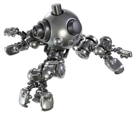 Arms ball small robot metal, 3d illustration, horizontal, isolatedの写真素材