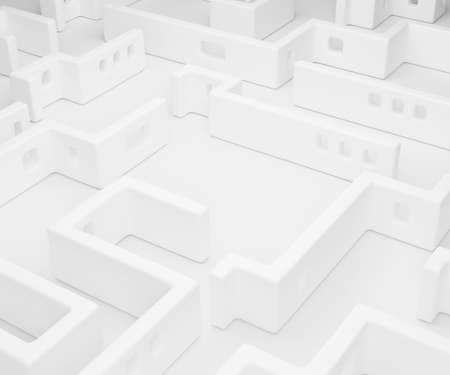 Walls labyrinth structure abstract white architecture background, 3d illustration, horizontalの写真素材