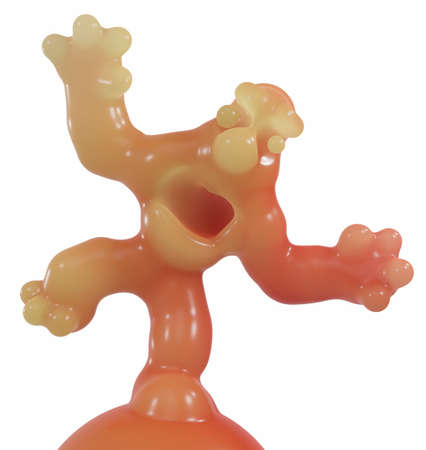 Candy orange monster soft form abstract arms raised pose, 3d illustration, horizontal, isolatedの写真素材