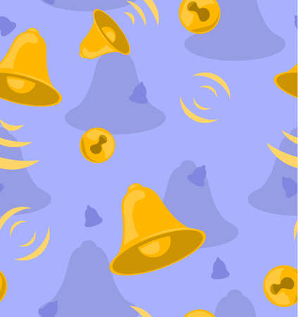 Bells ringing gold on blue, seamless repeating texture pattern illustration, square backgroundの写真素材