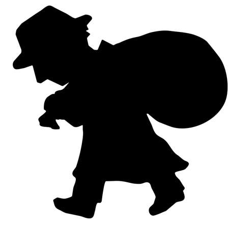 Carrying sack figure silhouette stencil black, illustration horizontal, over white, isolatedの写真素材
