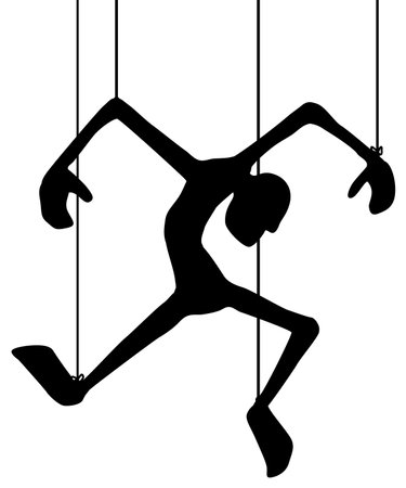 Strings puppet figure silhouette stencil black, illustration horizontal, over white, isolatedの写真素材